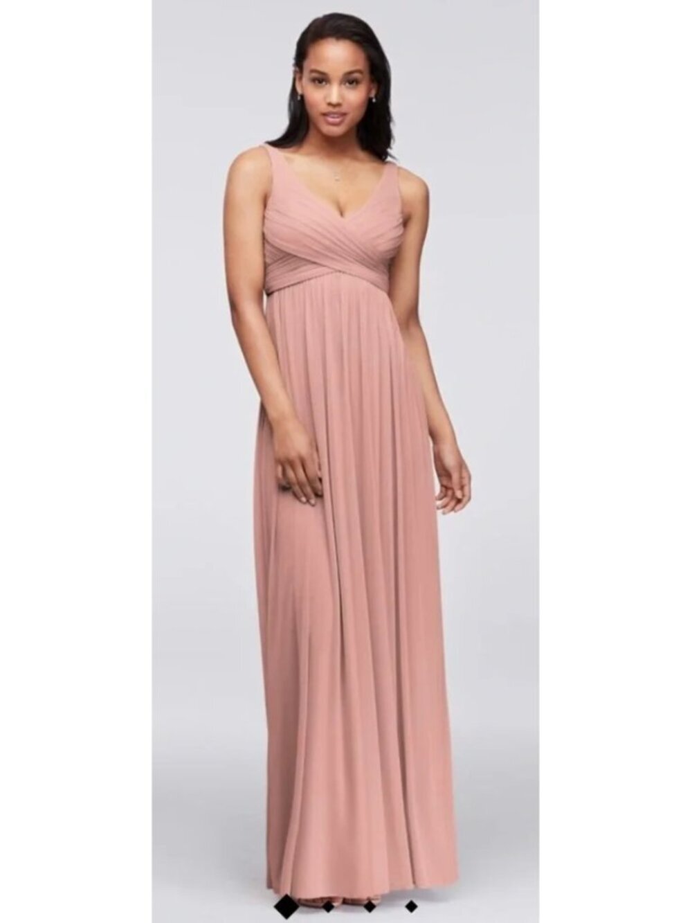 David’s Bridal Bridesmaid Long Mesh Dress Cowl Back Detail Blush Pink Wedding 0